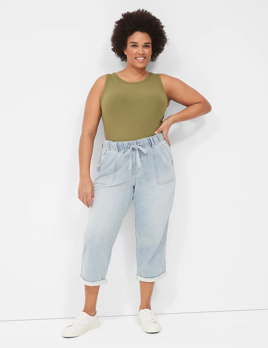 Light Blue Lane Bryant Pull-On Fit Knit Boyfriend Capri Women Jeans | XMM4184TU