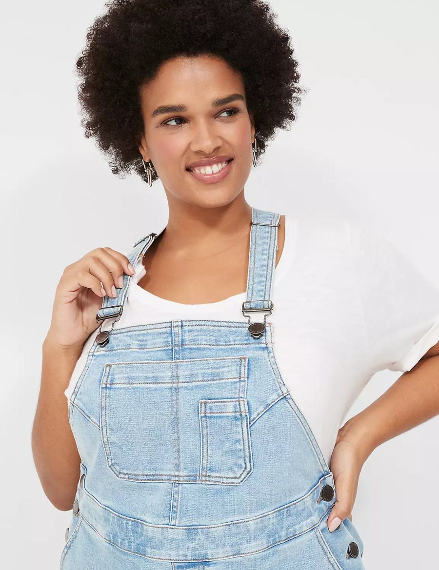 Light Blue Lane Bryant Wide Leg Denim Women Overall | OXO666DA