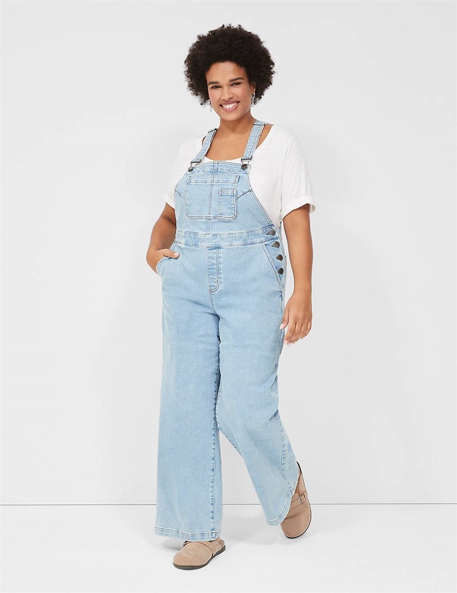 Light Blue Lane Bryant Wide Leg Denim Women Overall | OXO666DA