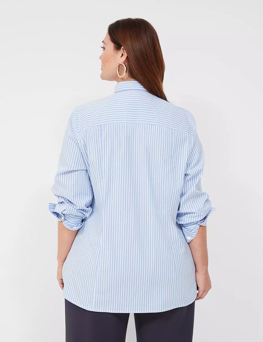 Light Blue Stripes Lane Bryant Button-Down Stripe Girlfriend Women Shirts | BCJ6184NC