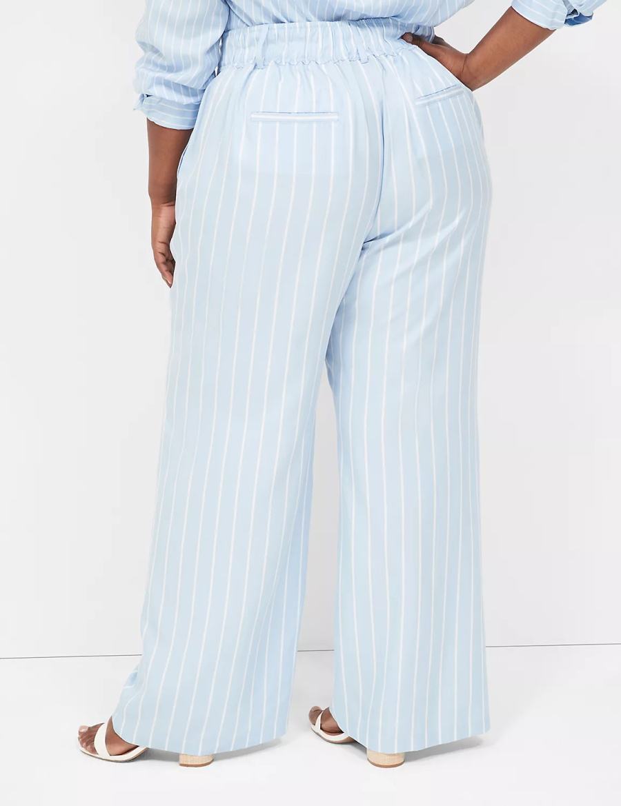 Light Blue Stripes Lane Bryant Pull-On Straight Leg Women Pants | RYZ2293SQ