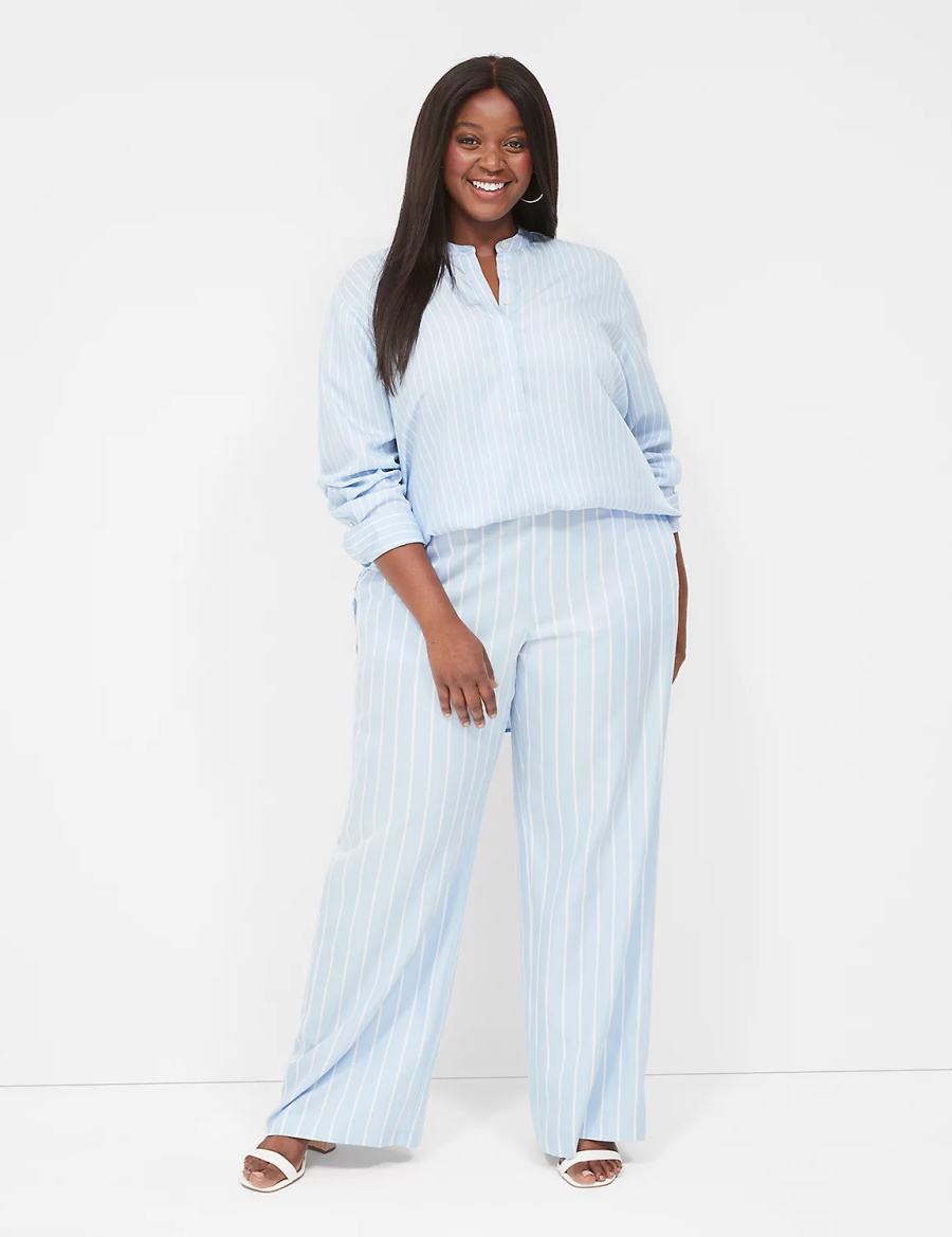 Light Blue Stripes Lane Bryant Pull-On Straight Leg Women Pants | RYZ2293SQ