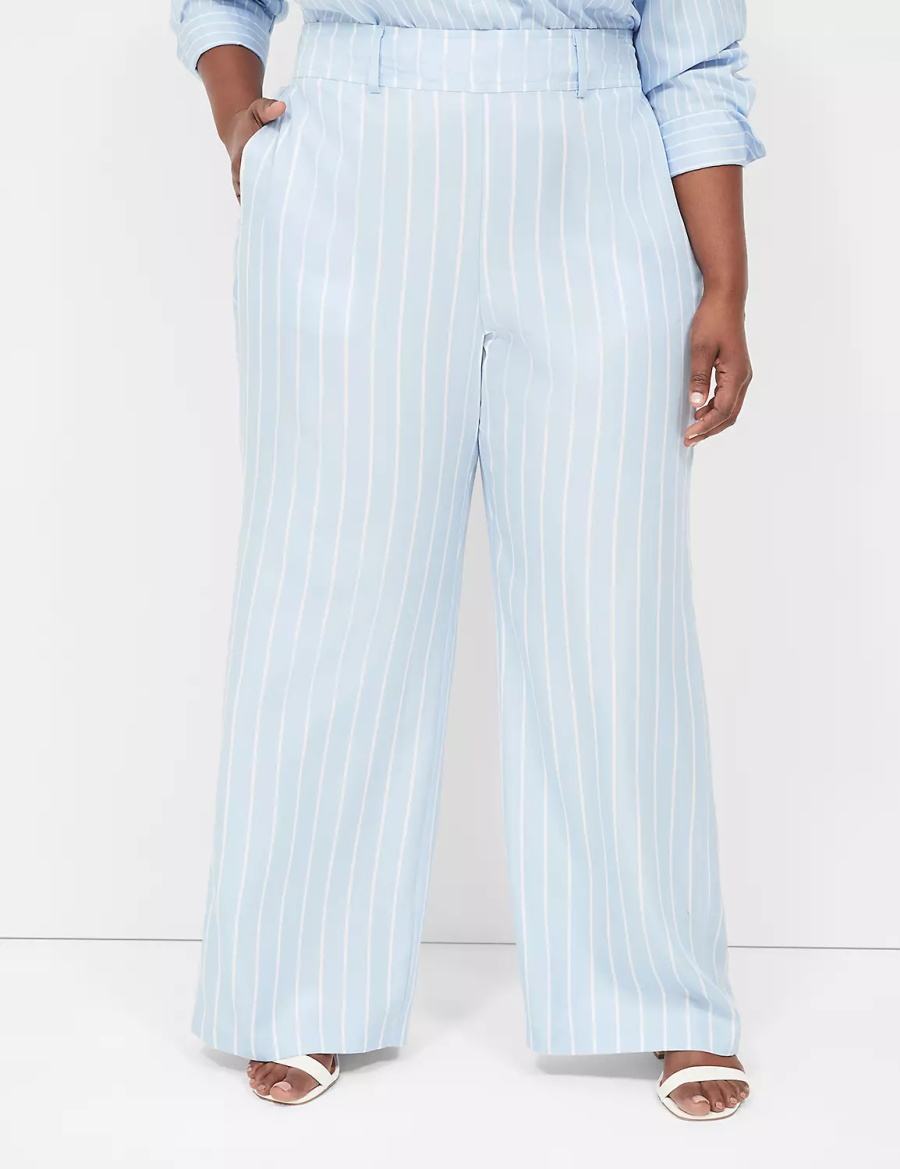 Light Blue Stripes Lane Bryant Pull-On Straight Leg Women Pants | RYZ2293SQ