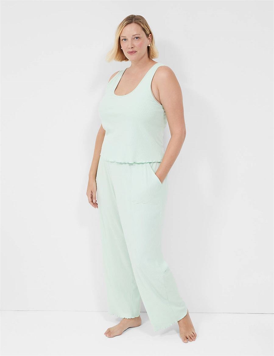 Light Green Lane Bryant Brushed Rib Lettuce-Hem Women Tanks | UVQ391ER