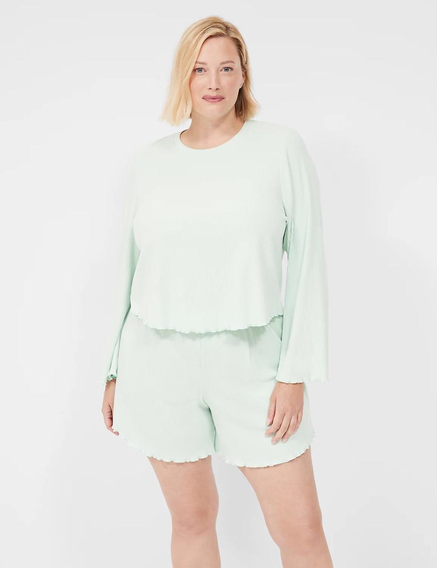 Light Green Lane Bryant Brushed Rib Lettuce-Hem Sleep Women Shorts | FVB763OS