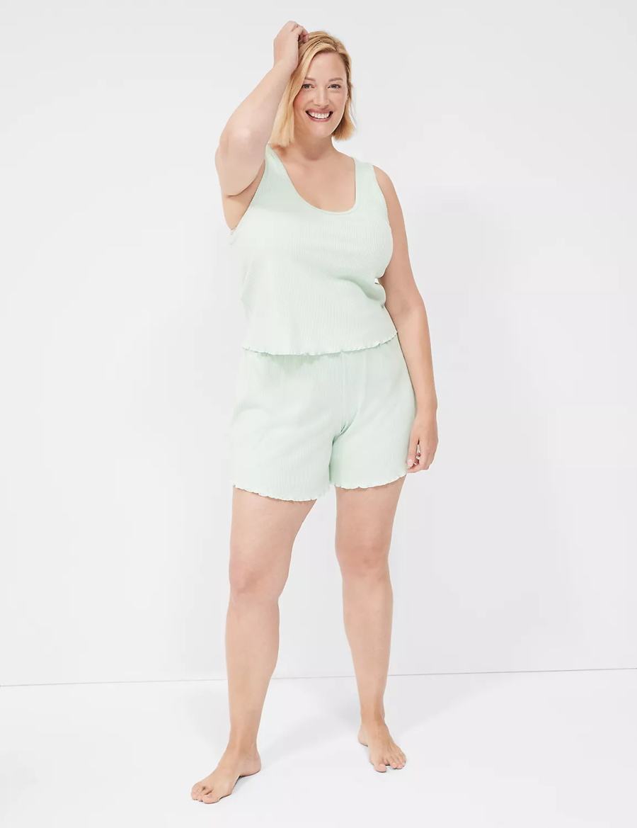 Light Green Lane Bryant Brushed Rib Lettuce-Hem Sleep Women Shorts | FVB763OS