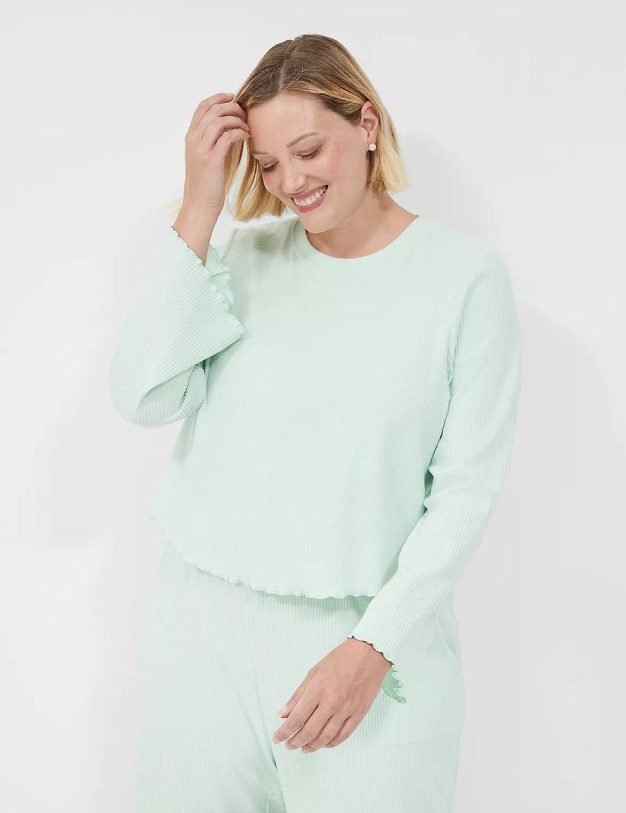 Light Green Lane Bryant Brushed Rib Lettuce-Hem Sleep Women Shirts | UQW8872GW