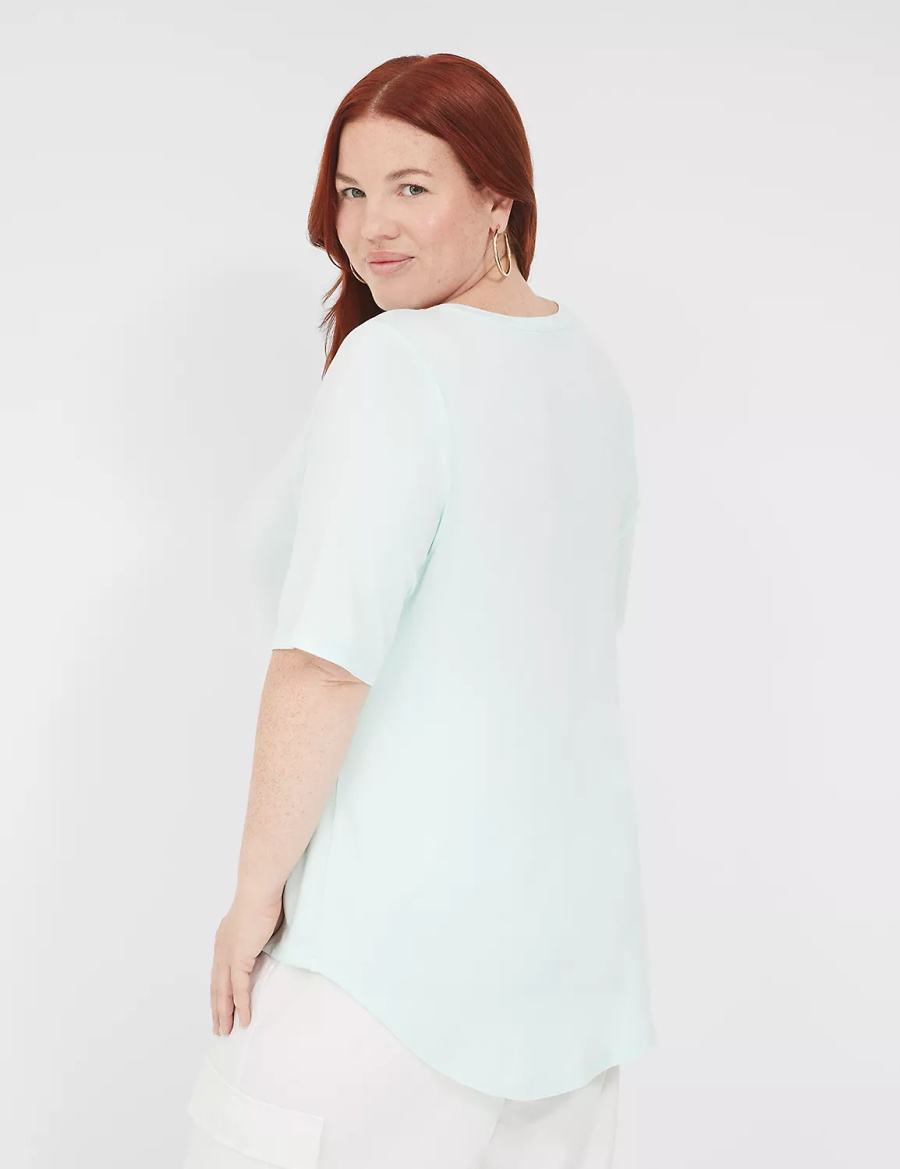 Light Green Lane Bryant Curved-Hem Perfect Sleeve Tee Women T Shirts | BUQ4335UT