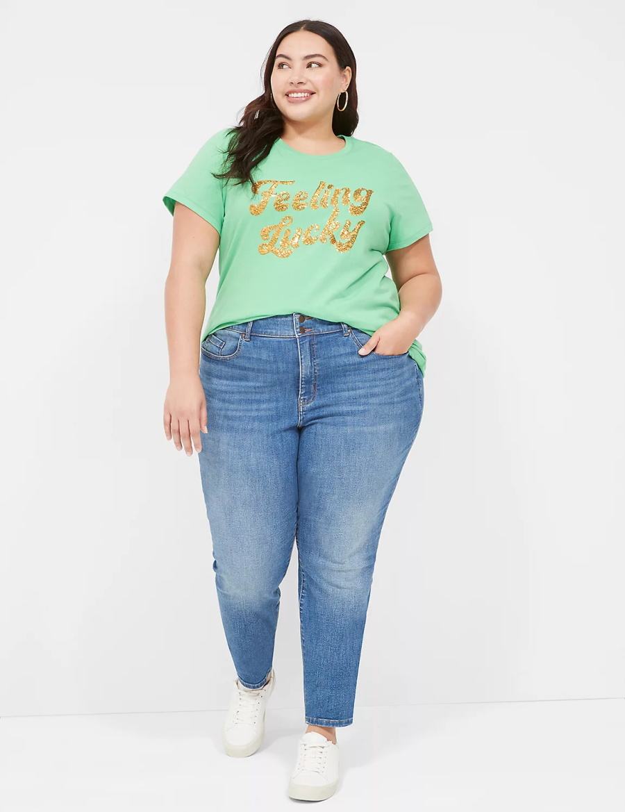 Light Green Lane Bryant Feeling Lucky Graphic Tee Women Tank Top | YKF7558US