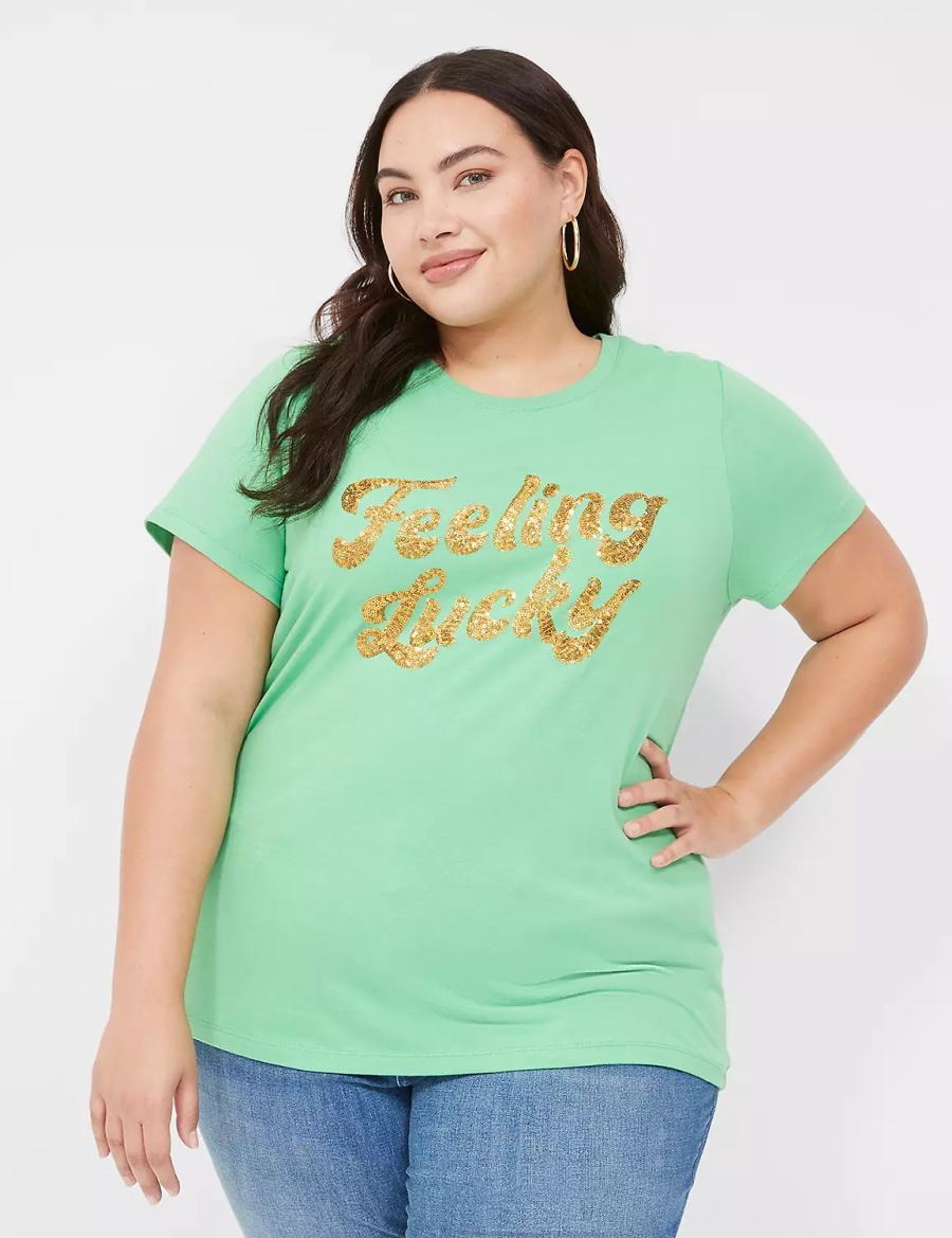 Light Green Lane Bryant Feeling Lucky Graphic Tee Women Tank Top | YKF7558US