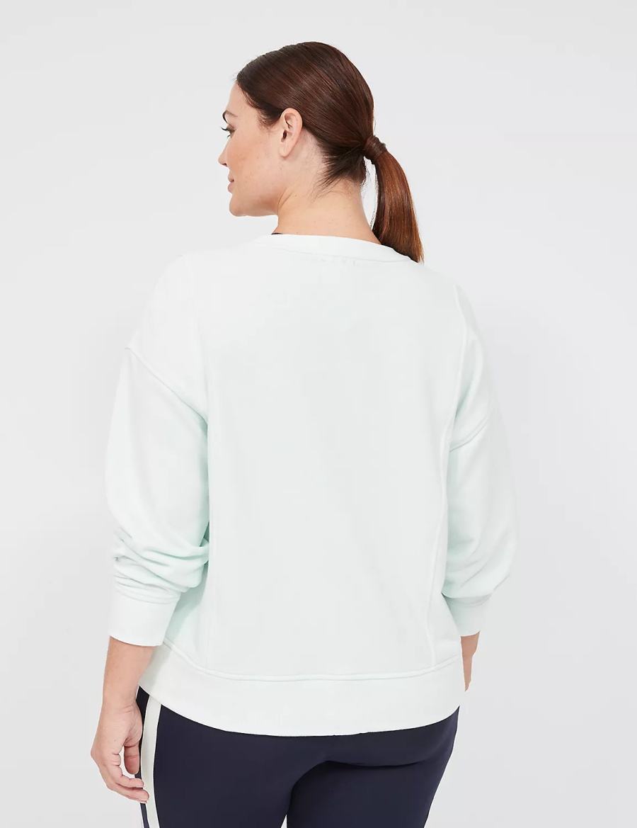 Light Green Lane Bryant LIVI Crew-Neck French Terry Washed Women Sweatshirts | NLY1254UT