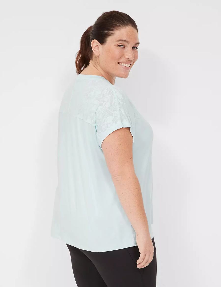 Light Green Lane Bryant LIVI Crew-Neck Mesh & Recycled LIVI Soft Tee Women T Shirts | BHV1082EM