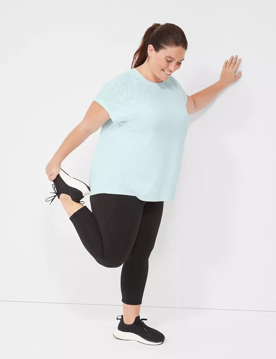 Light Green Lane Bryant LIVI Crew-Neck Mesh & Recycled LIVI Soft Tee Women T Shirts | BHV1082EM