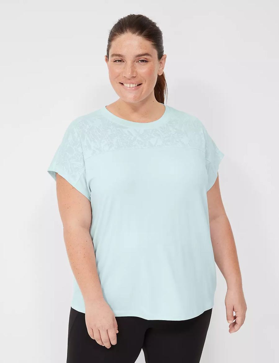 Light Green Lane Bryant LIVI Crew-Neck Mesh & Recycled LIVI Soft Tee Women T Shirts | BHV1082EM