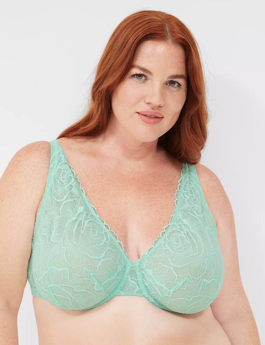 Light Green Lane Bryant Lace Unlined Full Coverage Women Bralettes | VMH7266RN