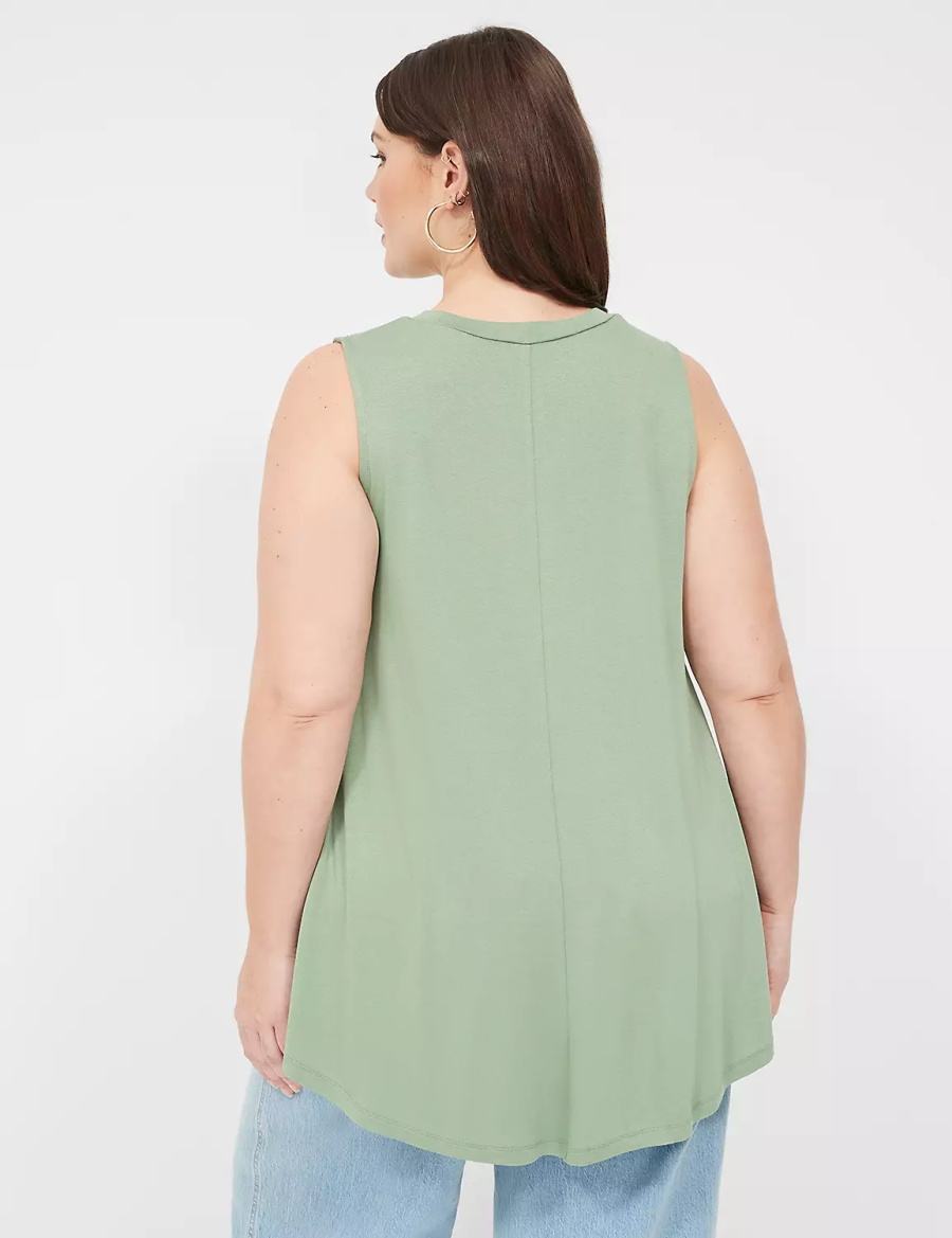 Light Green Lane Bryant Max Swing High-Neck Smocked-Shoulder Tunic Women T Shirts | VFU9460VE