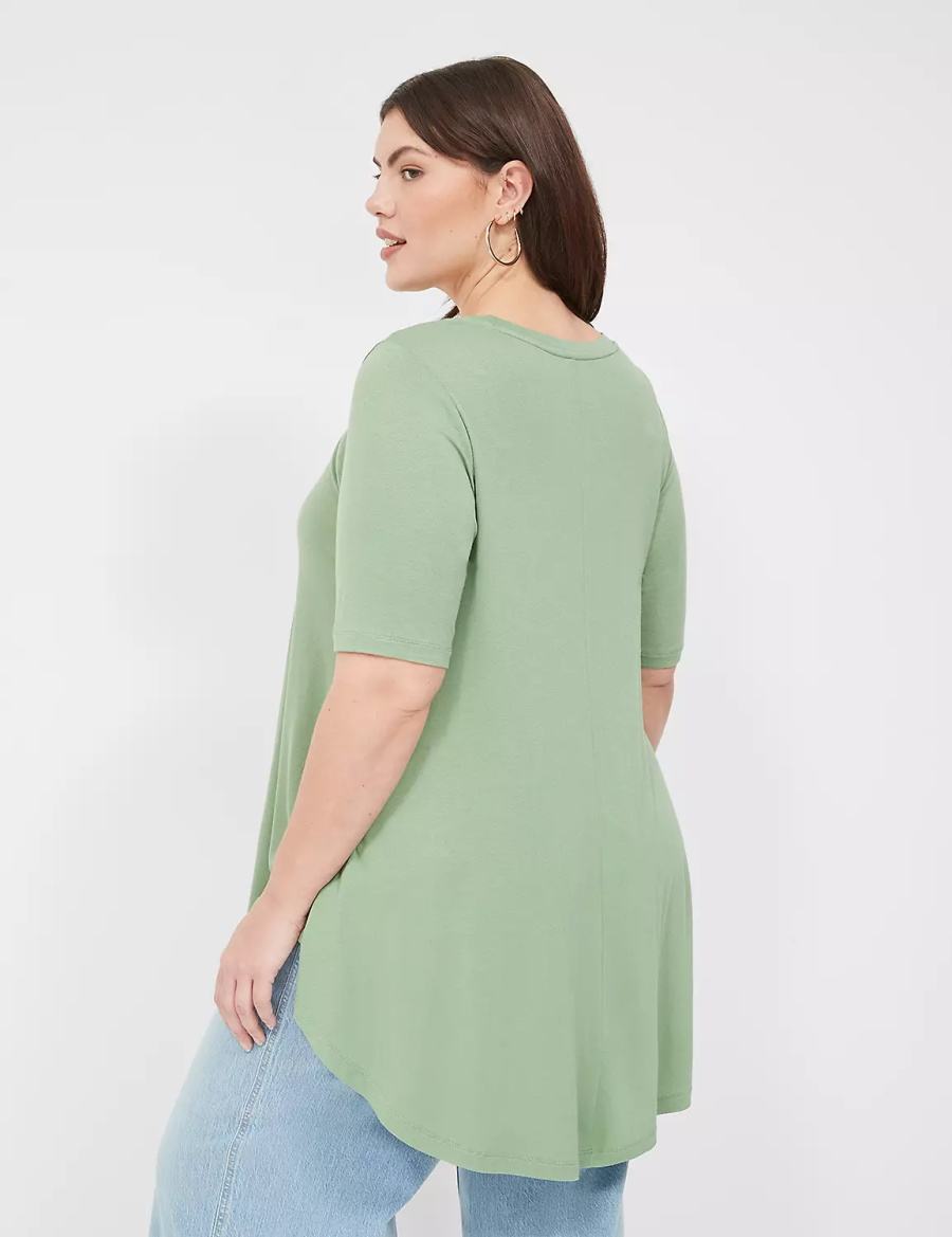 Light Green Lane Bryant Max Swing Perfect Sleeve Crew-Neck Tee Women T Shirts | OJG6863UW