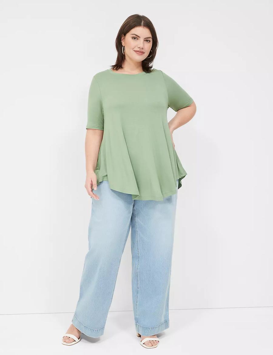 Light Green Lane Bryant Max Swing Perfect Sleeve Crew-Neck Tee Women T Shirts | OJG6863UW