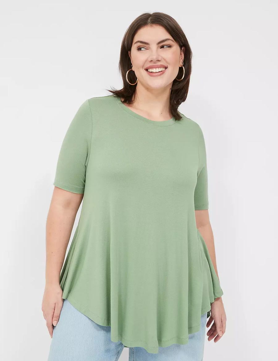 Light Green Lane Bryant Max Swing Perfect Sleeve Crew-Neck Tee Women T Shirts | OJG6863UW