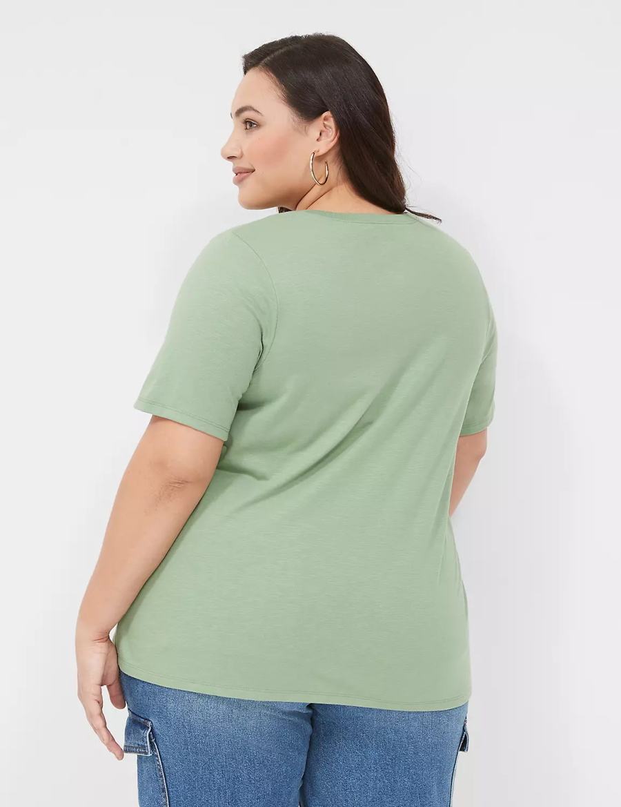 Light Green Lane Bryant Perfect Sleeve Crew-Neck Tee Women T Shirts | LWW3428LO