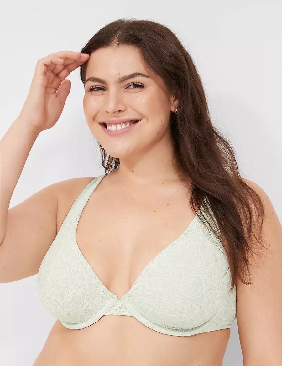 Light Green Lane Bryant Plunge with Lace Women Unlined Bra | SHE6877PY