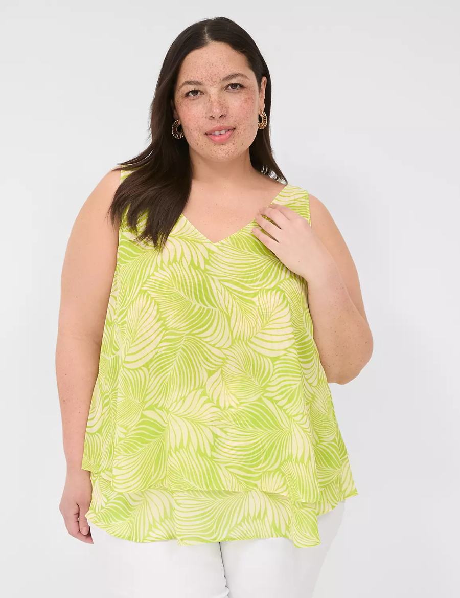 Light Green Lane Bryant Swing Double-Layer Chiffon Women Tank Top | EAM7446WD