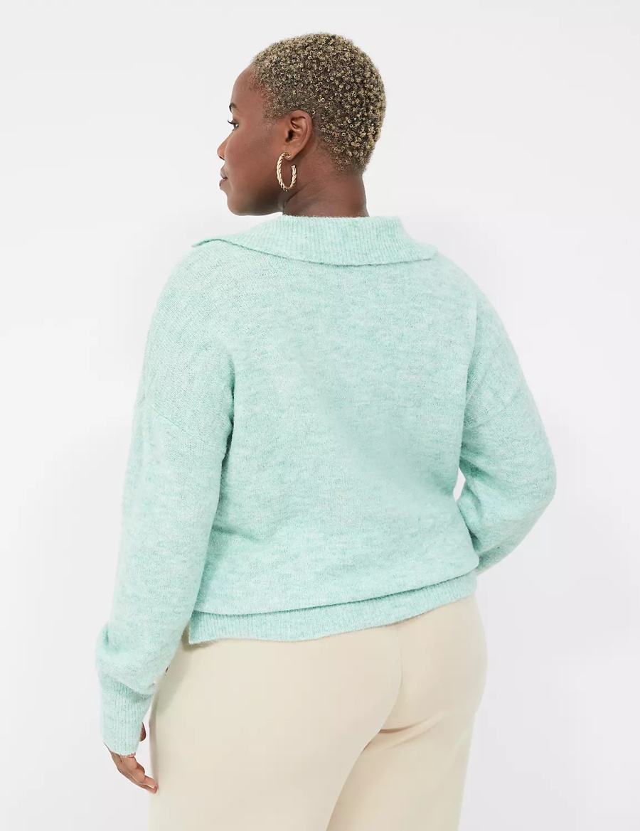 Light Green Lane Bryant V-Neck Polo Women Sweaters | UWM9046QW