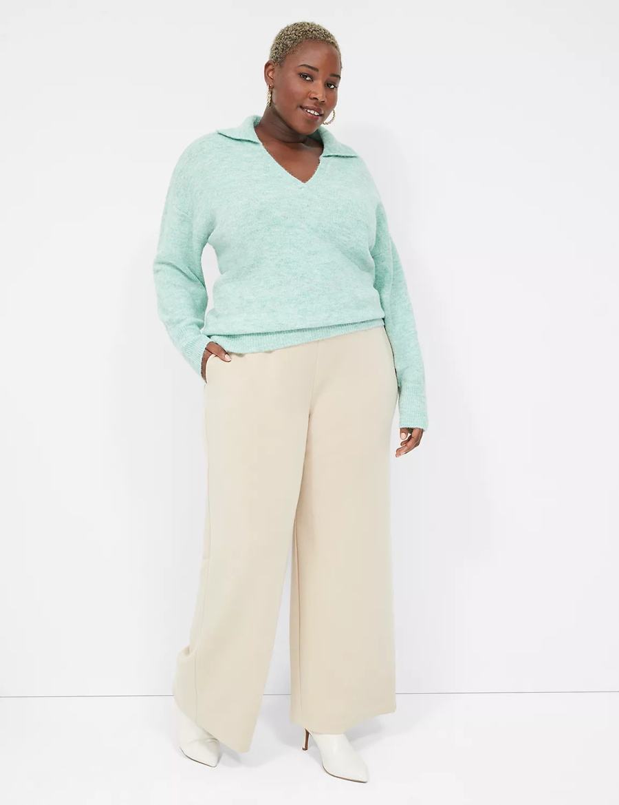 Light Green Lane Bryant V-Neck Polo Women Sweaters | UWM9046QW