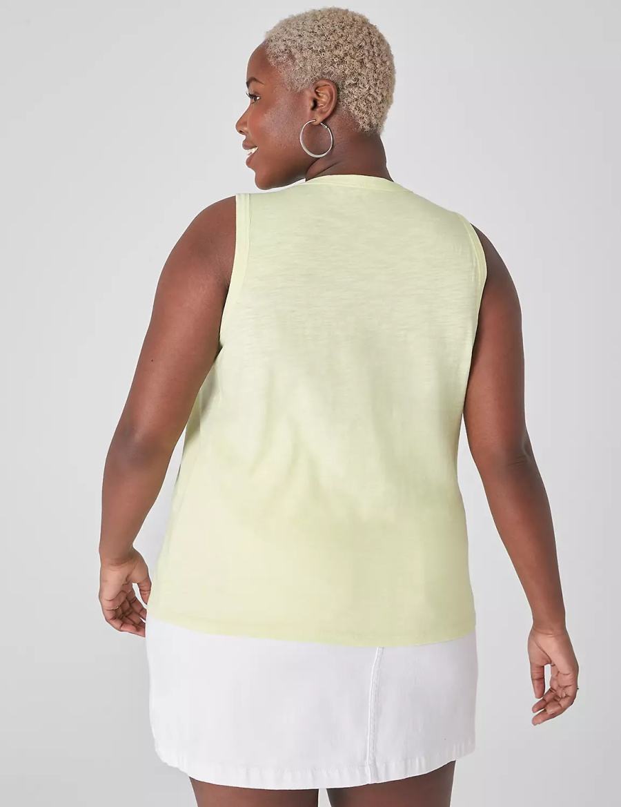 Light Green Yellow Lane Bryant Crew-Neck Women Tank Top | EDP2443PW