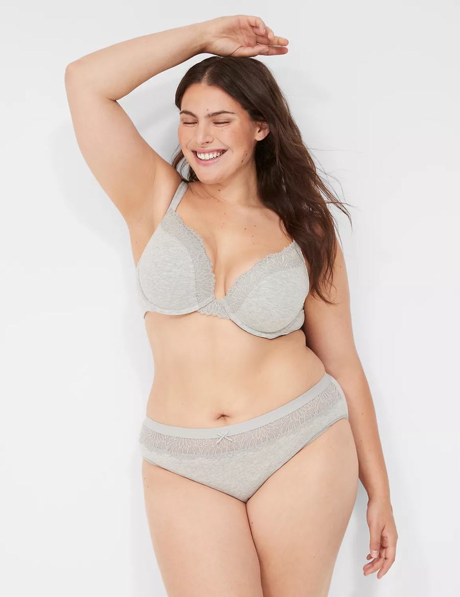 Light Grey Lane Bryant Cotton With Lace Waist Women Hipster Panty | JBM4283SI