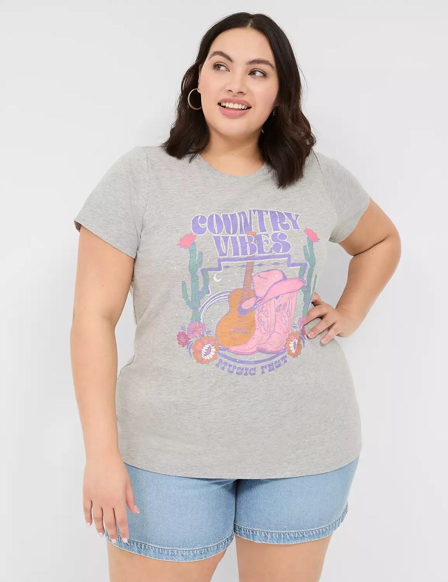 Light Grey Lane Bryant Country Vibes Graphic Tee Women T Shirts | GJO1028NQ