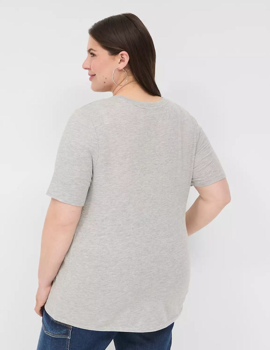 Light Grey Lane Bryant Perfect Sleeve V-Neck Tee Women T Shirts | FVQ3191EE