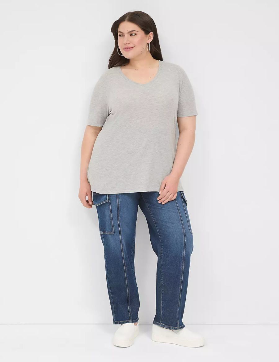 Light Grey Lane Bryant Perfect Sleeve V-Neck Tee Women T Shirts | FVQ3191EE