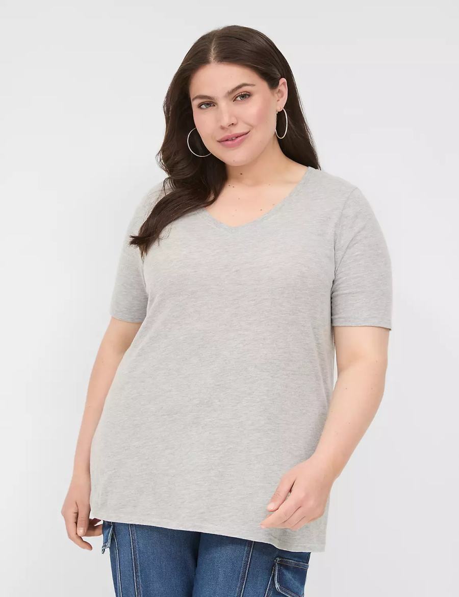 Light Grey Lane Bryant Perfect Sleeve V-Neck Tee Women T Shirts | FVQ3191EE