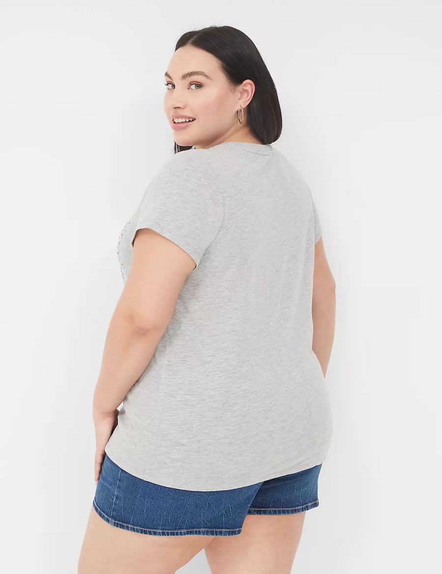 Light Grey Lane Bryant Sequin USA Graphic Tee Women T Shirts | VJU9135HV