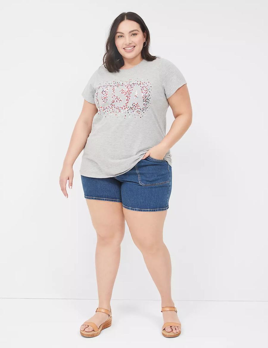 Light Grey Lane Bryant Sequin USA Graphic Tee Women T Shirts | VJU9135HV