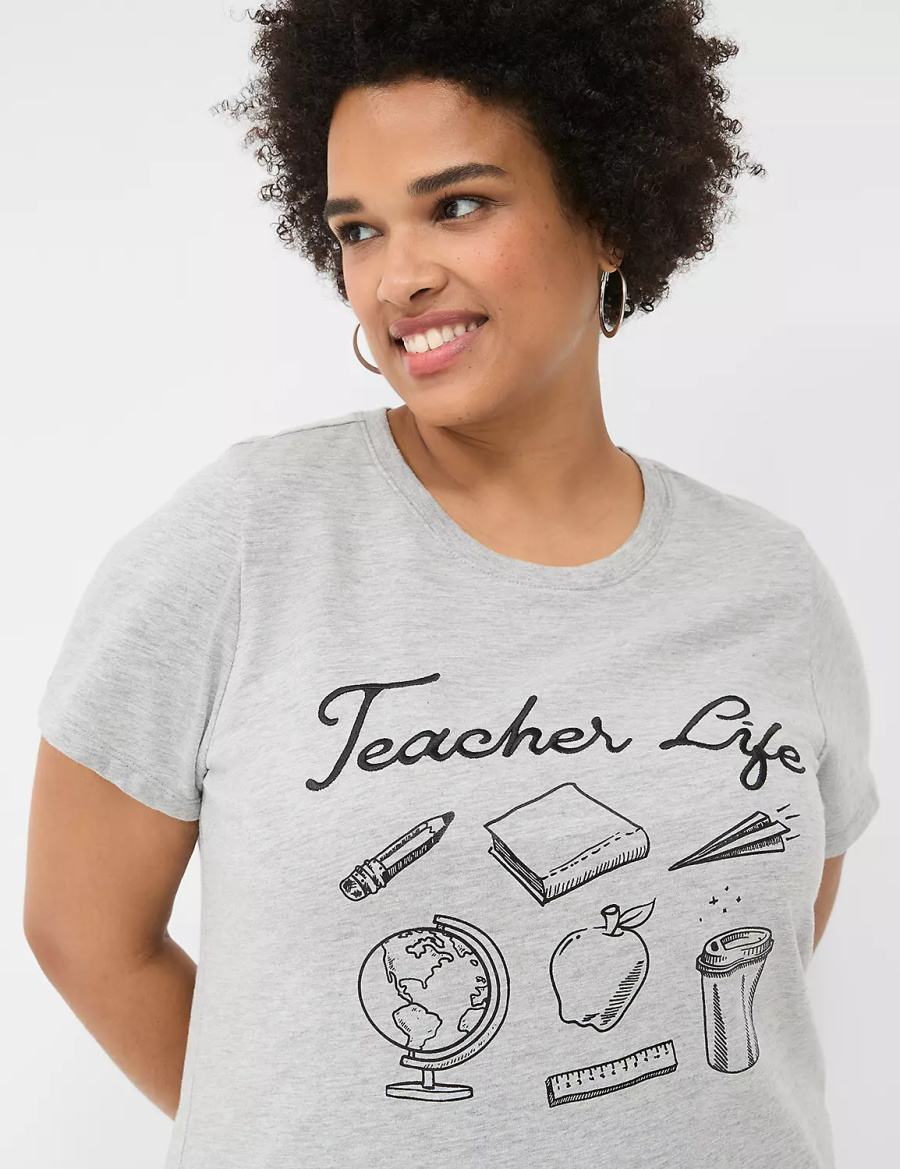 Light Grey Lane Bryant Teacher Life Graphic Tee Women T Shirts | HPK846BM