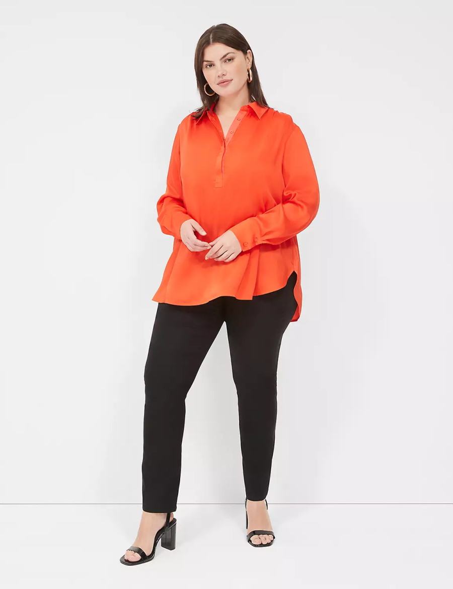 Light Red Lane Bryant Collared Step-Hem Women Blouse | OLS7664IT