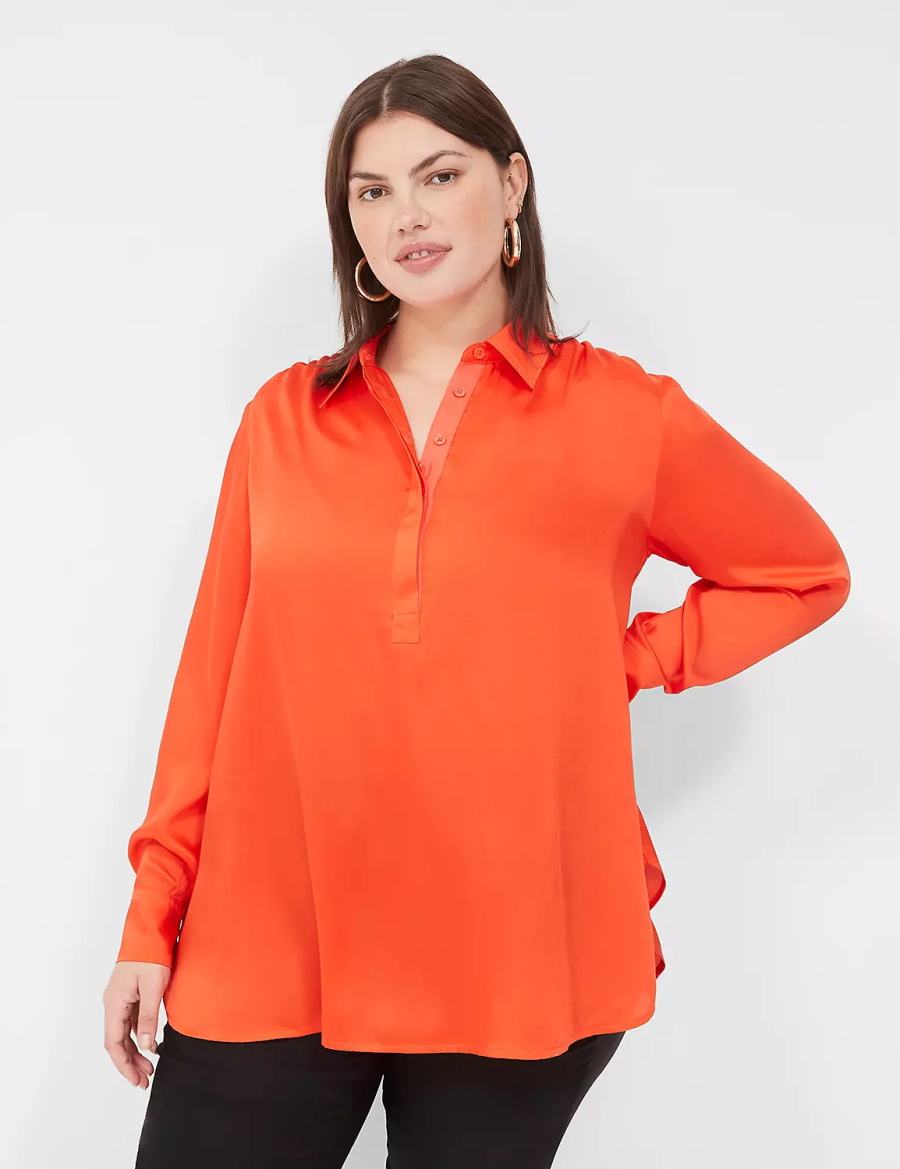 Light Red Lane Bryant Collared Step-Hem Women Blouse | OLS7664IT