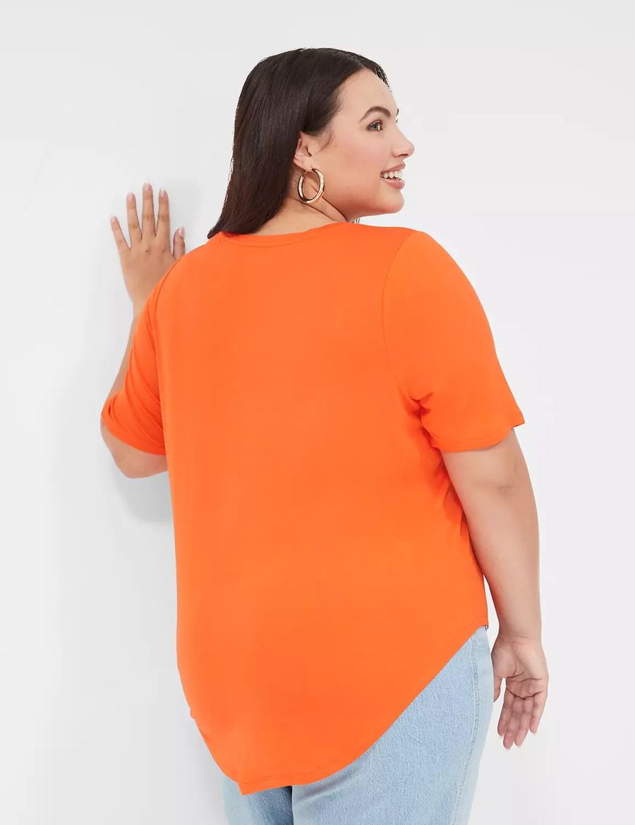 Light Red Lane Bryant Curved-Hem Perfect Sleeve Tee Women T Shirts | IIC8793XE