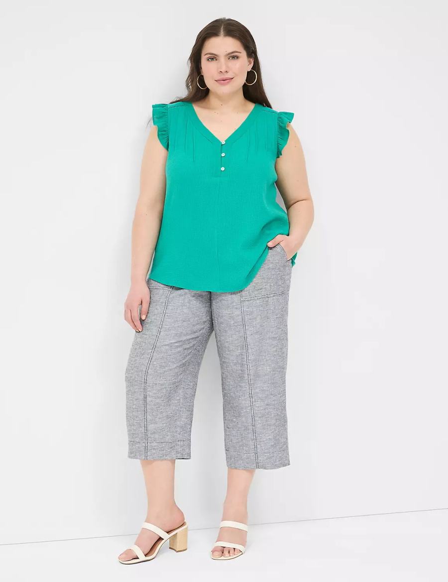 Light Turquoise Lane Bryant Cap-Sleeve Woven & Knit Top Women T Shirts | ELU9576HK