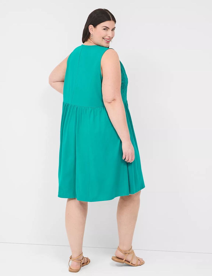 Light Turquoise Lane Bryant Easy Swing Eyelet-Bodice Women Casual Dress | VJC690WV