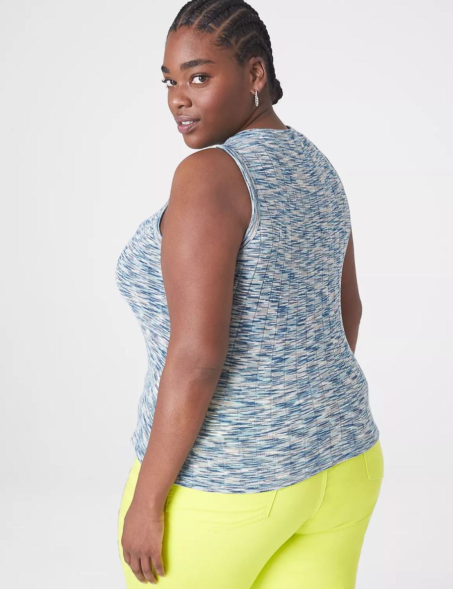 Light Turquoise Lane Bryant Fitted Crop Crew-Neck Women Tank Top | QQK3879FC