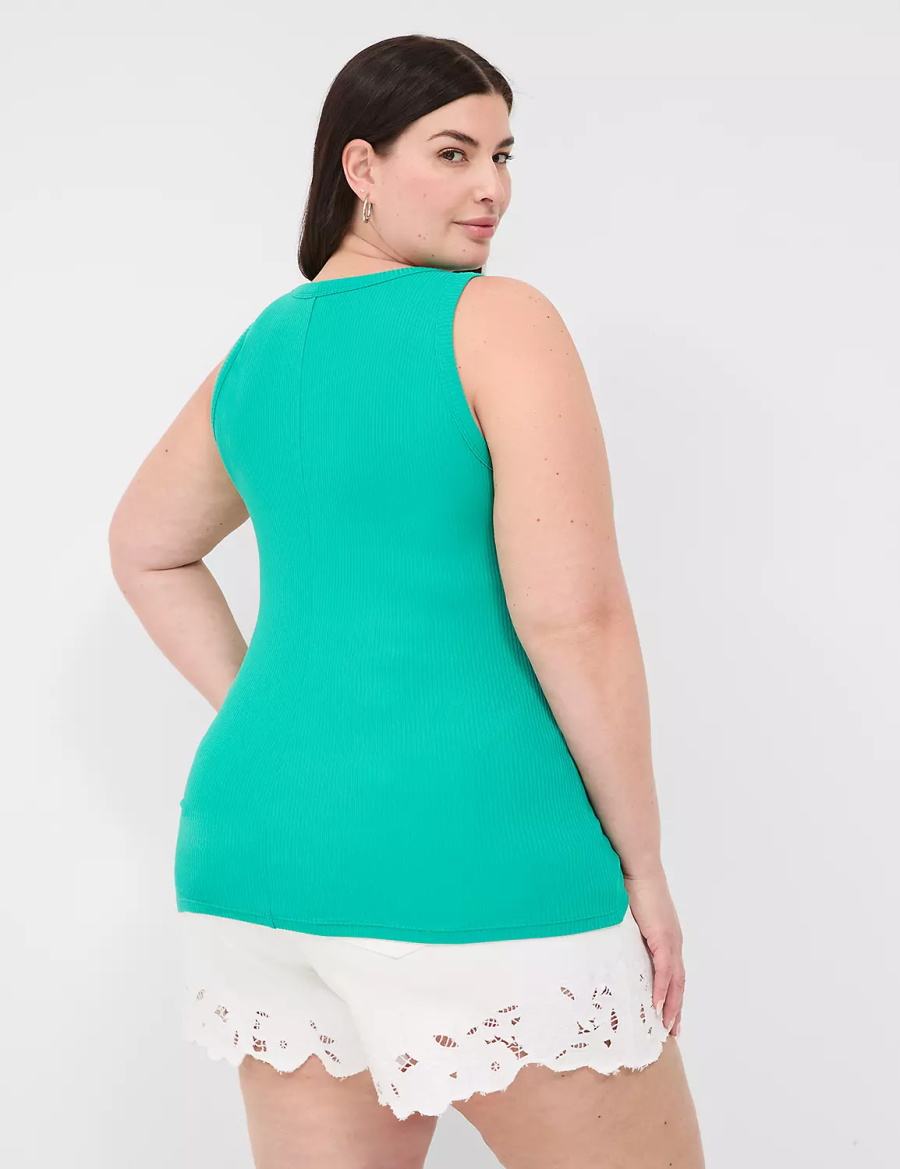 Light Turquoise Lane Bryant Fitted High-Neck Rib Women Tank Top | BGJ708NJ