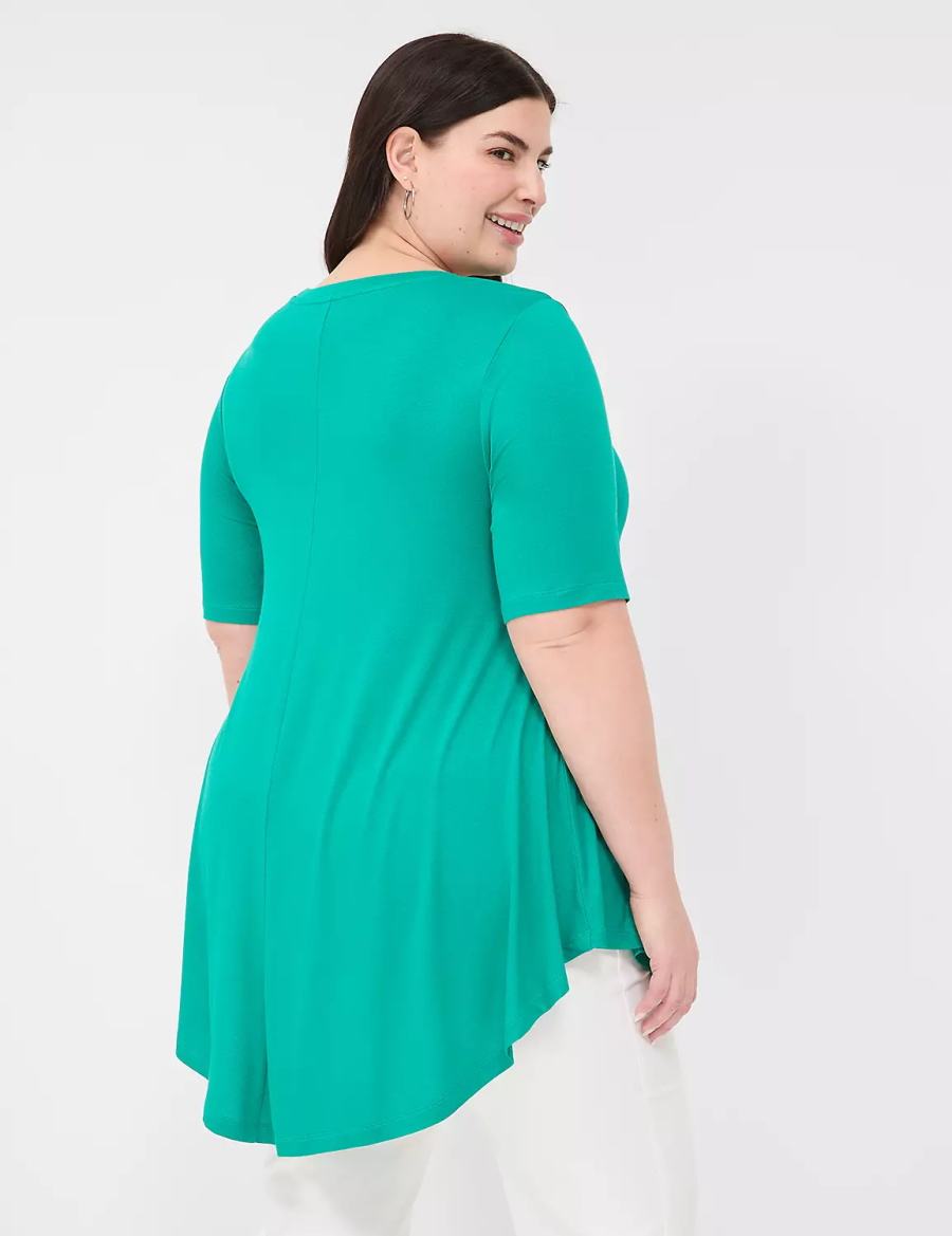 Light Turquoise Lane Bryant Max Swing Perfect Sleeve Crew-Neck Tee Women T Shirts | SUS569XZ