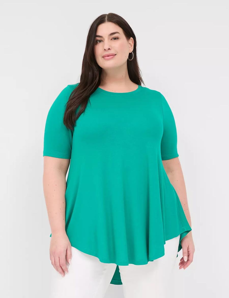 Light Turquoise Lane Bryant Max Swing Perfect Sleeve Crew-Neck Tee Women T Shirts | SUS569XZ