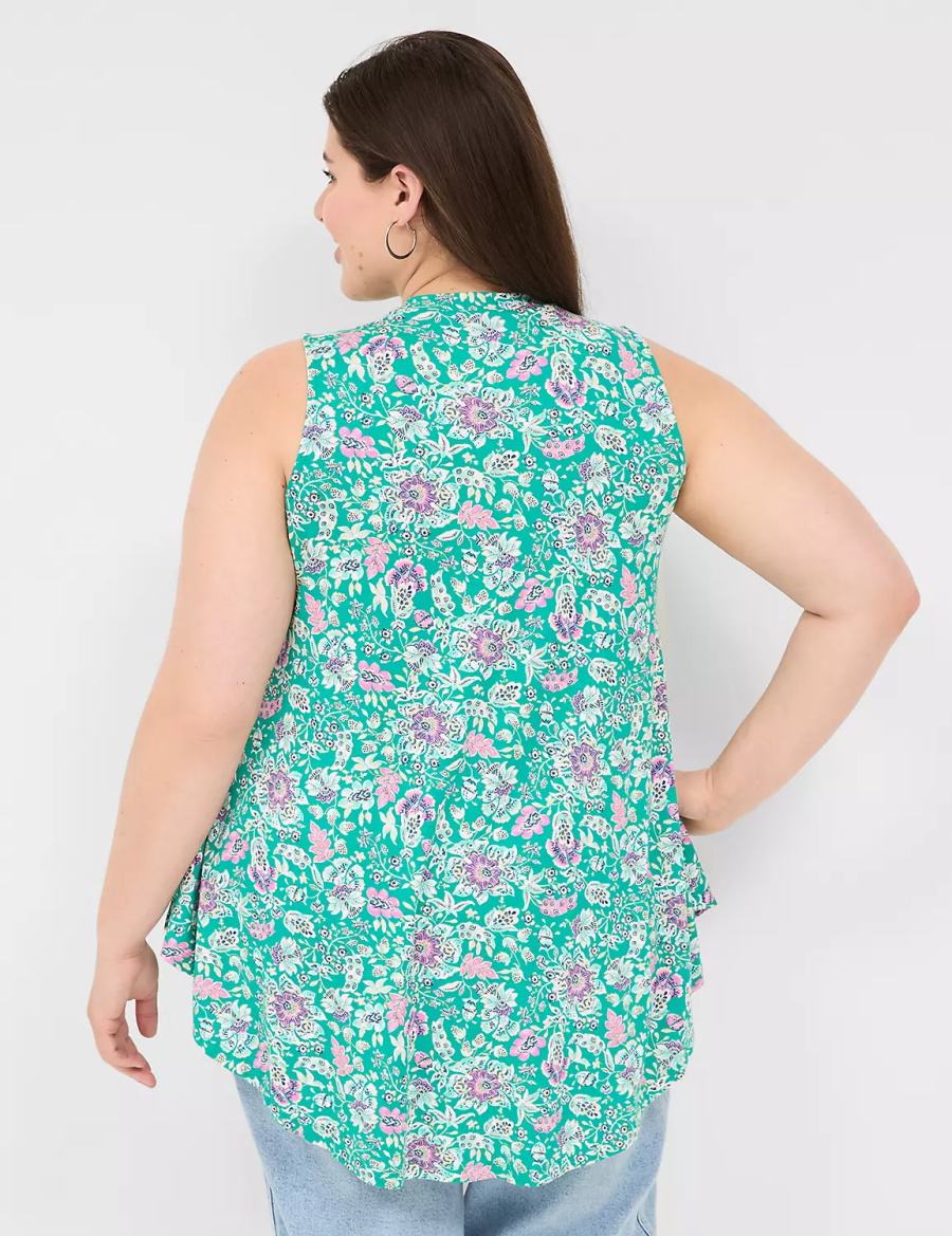 Light Turquoise Lane Bryant Max Swing Sleeveless High-Neck Tunic Women T Shirts | TIM8672ON