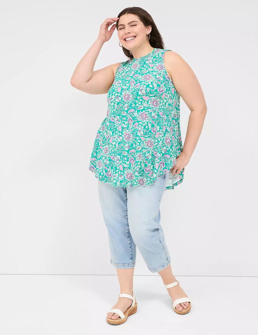 Light Turquoise Lane Bryant Max Swing Sleeveless High-Neck Tunic Women T Shirts | TIM8672ON