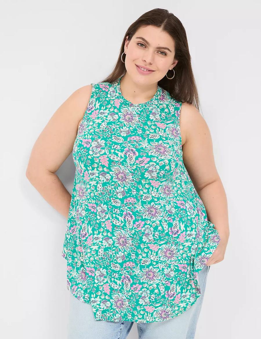 Light Turquoise Lane Bryant Max Swing Sleeveless High-Neck Tunic Women T Shirts | TIM8672ON