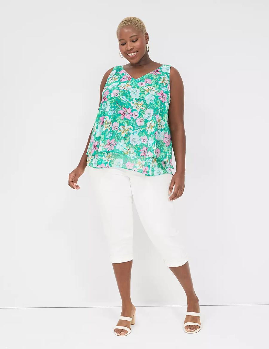 Light Turquoise Lane Bryant Swing Double-Layer Chiffon Women Tank Top | QHE7381QX